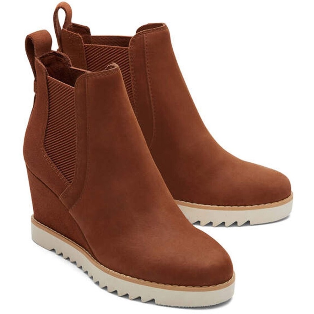TOMS 10018908 Women's Maddie Nubuck Suede Dark Ember Wedge Pull-On Boots…